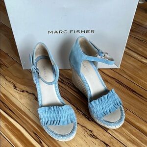 Marc Fisher Blue Suede Wedges with Ankle Strap